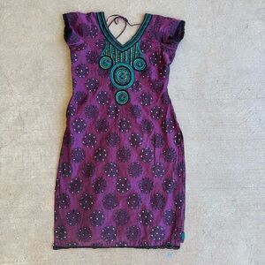 Purple Indian Embroidered Mirror Sparkle Boho Long Kameez Tunic Top/Dress
